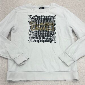 Roberto Cavalli Class white black and gold crewneck sweatshirt terrycloth men M